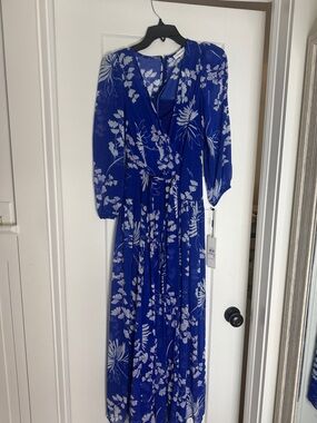 Calvin Klein Cobalt Blue Floral Wrap Maxi Dress
